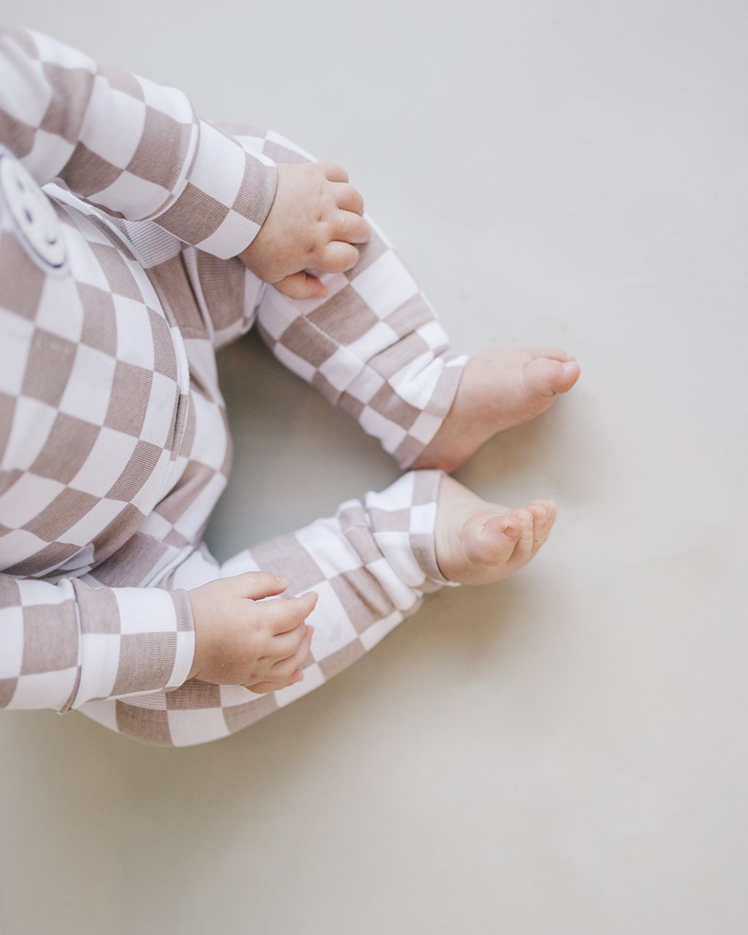Checkered Smiley Lounge Set | Latte - Lounge Set - LUCKY PANDA KIDS