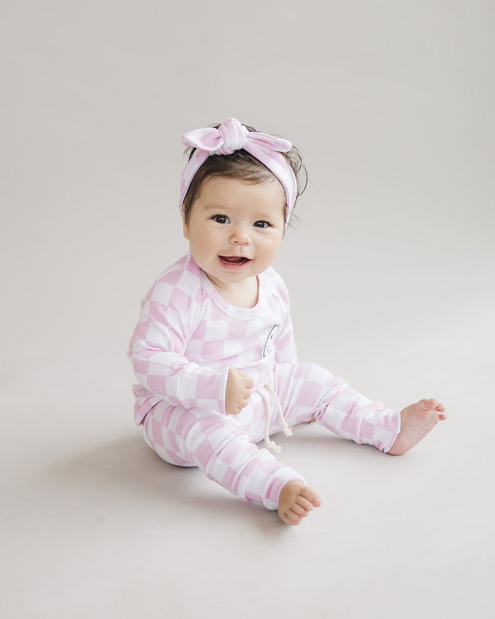 Checkered Smiley Lounge Set | Pink - Lounge Set - LUCKY PANDA KIDS