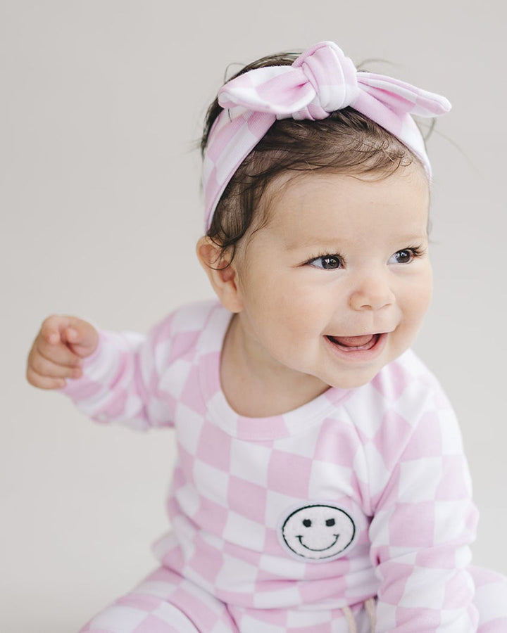 Checkered Smiley Lounge Set | Pink - Lounge Set - LUCKY PANDA KIDS