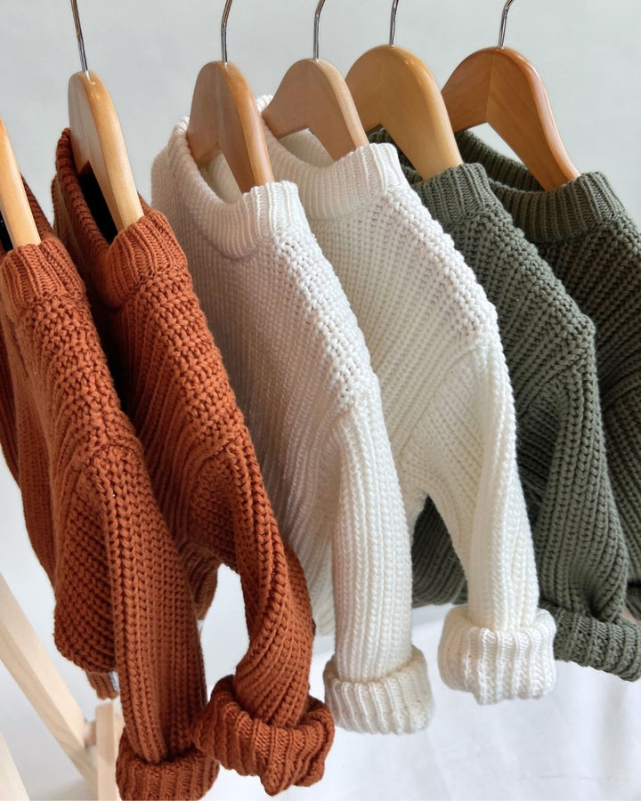 Chunky Knit Sweater | Rust - Sweater - LUCKY PANDA KIDS