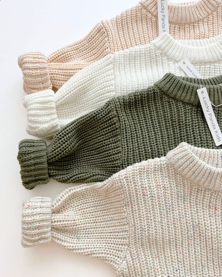 Chunky Knit Sweater | Vanilla - Sweater - LUCKY PANDA KIDS