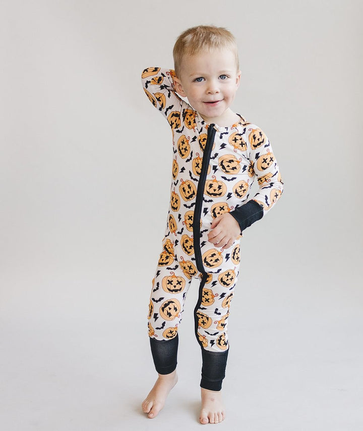 Halloween Bamboo Zip Romper | Black - Romper - LUCKY PANDA KIDS