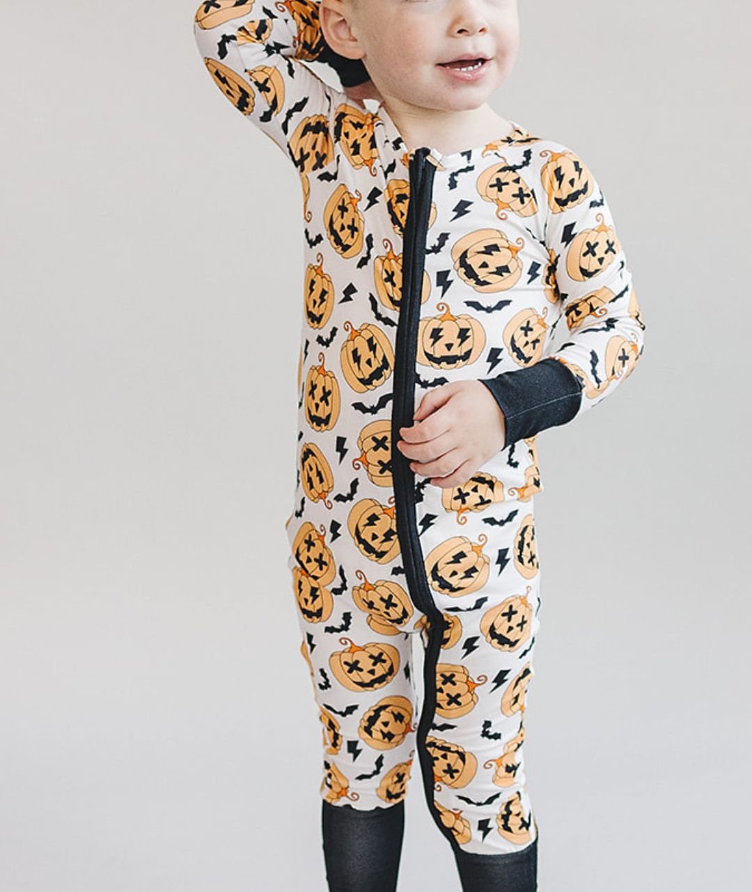 Halloween Bamboo Zip Romper | Black - Romper - LUCKY PANDA KIDS
