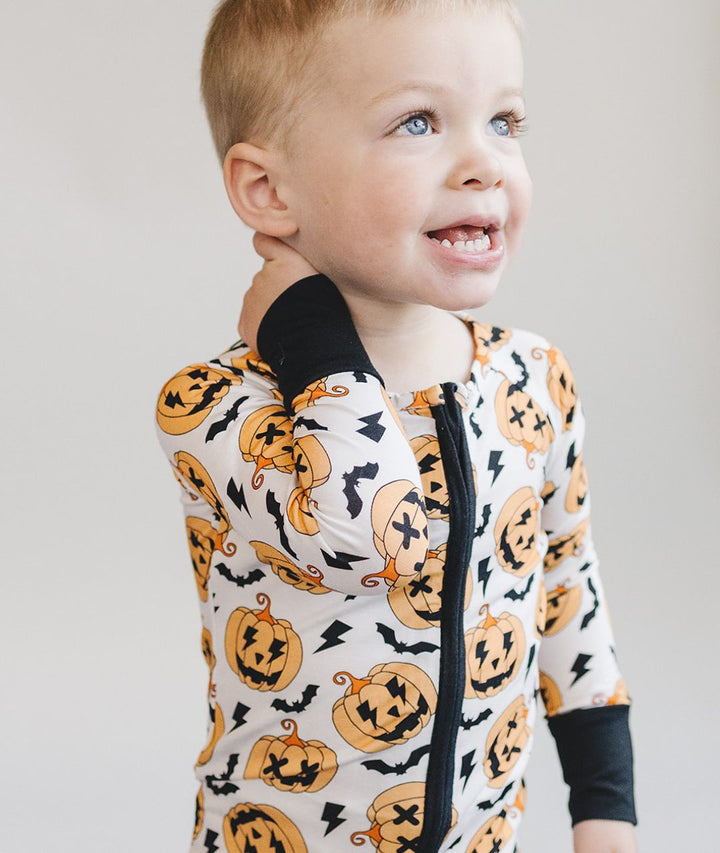 Halloween Bamboo Zip Romper | Black - Romper - LUCKY PANDA KIDS