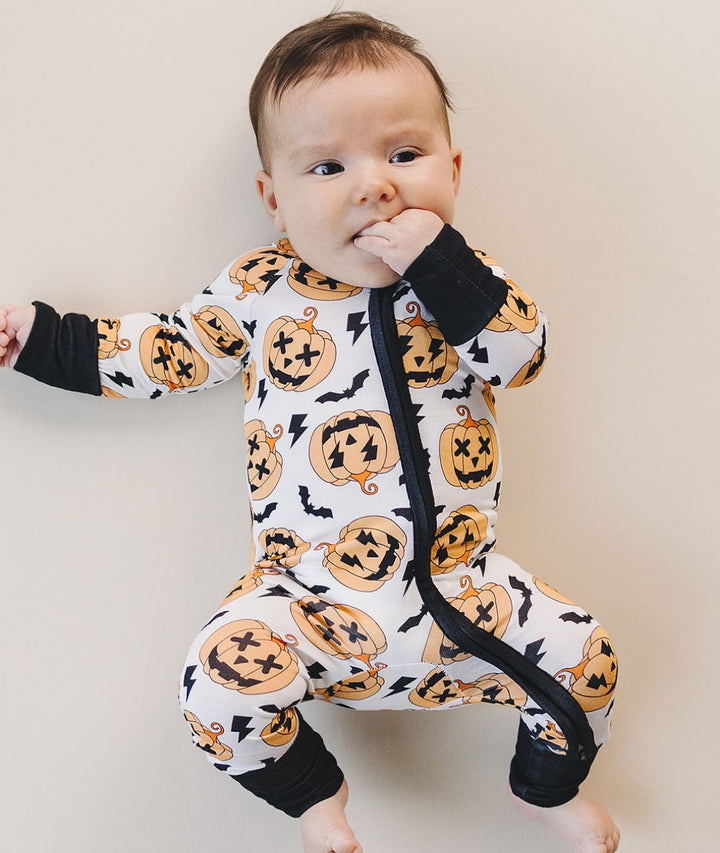 Halloween Bamboo Zip Romper | Black - Romper - LUCKY PANDA KIDS
