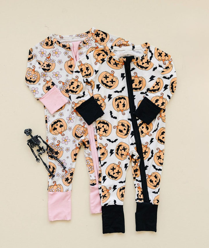 Halloween Bamboo Zip Romper | Black - Romper - LUCKY PANDA KIDS
