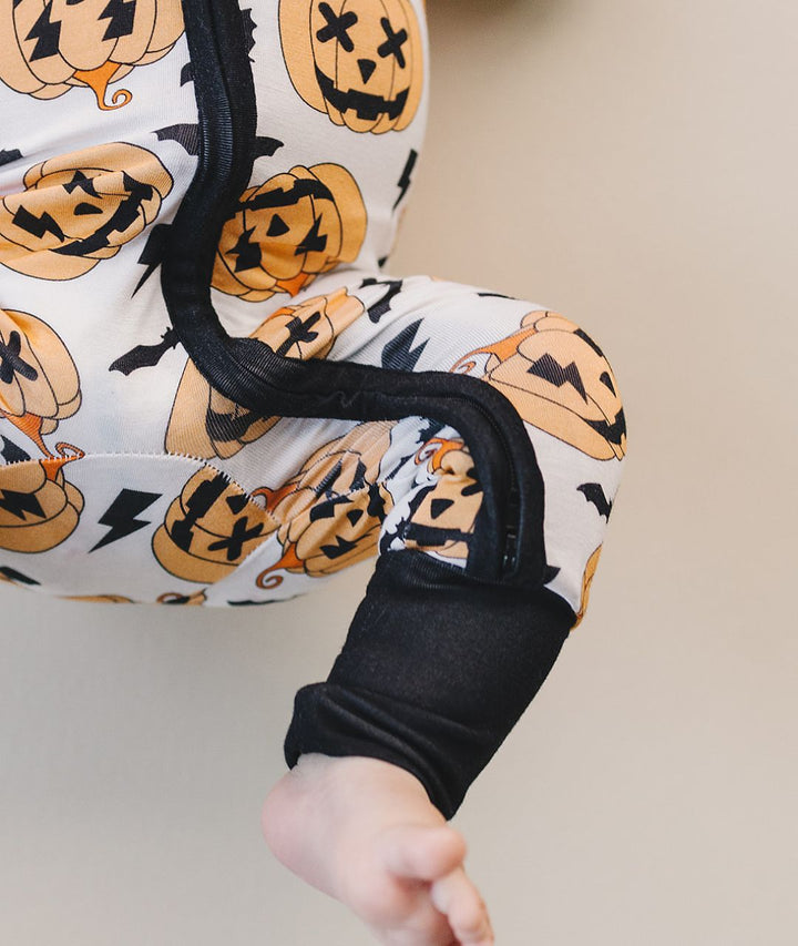 Halloween Bamboo Zip Romper | Black - Romper - LUCKY PANDA KIDS