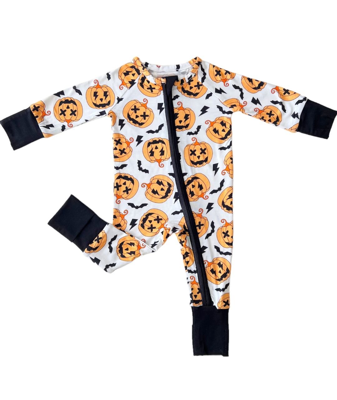 Halloween Bamboo Zip Romper | Black - Romper - LUCKY PANDA KIDS
