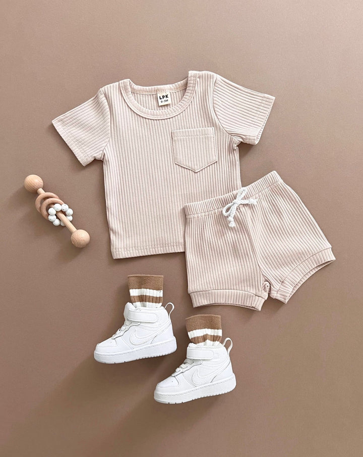 Latte Ribbed Shorts Set - Baby & Toddler Clothing - LUCKY PANDA KIDS