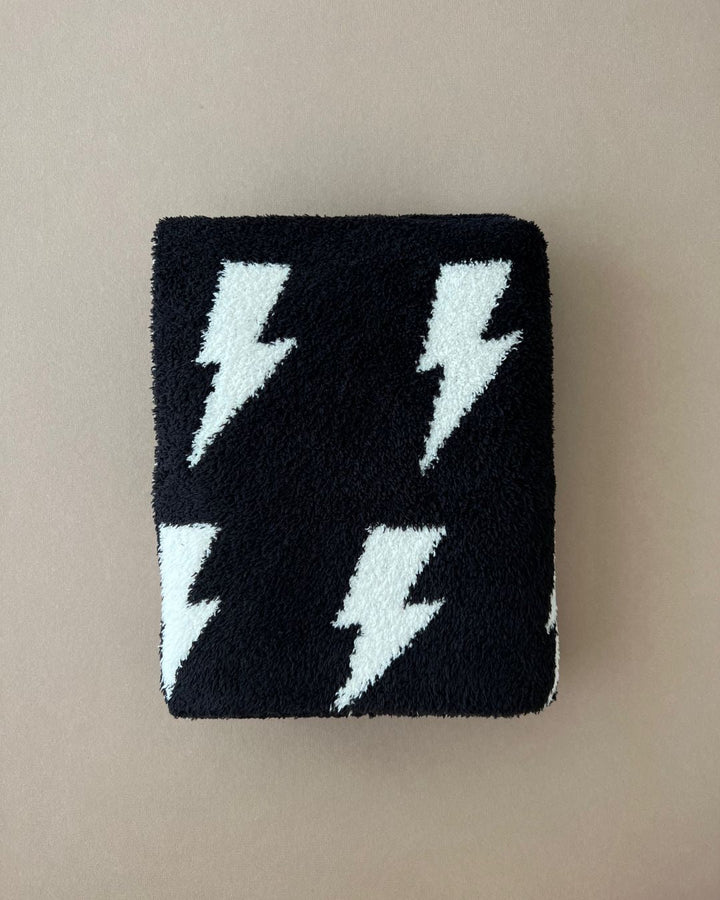 Lightning Bolt Fuzzy Blanket | Black - Plush Blanket - LUCKY PANDA KIDS