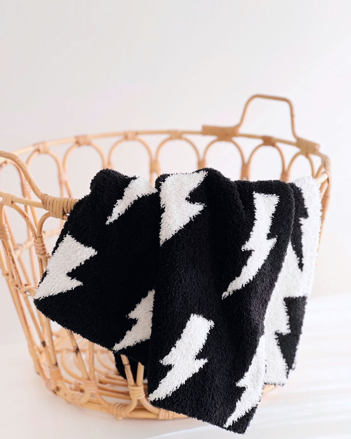 Lightning Bolt Fuzzy Blanket | Black - Plush Blanket - LUCKY PANDA KIDS