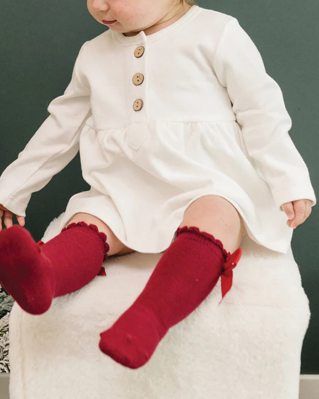 Long Sleeve Button Dress, Milk - BABY GIRL CLOTHES - LUCKY PANDA KIDS