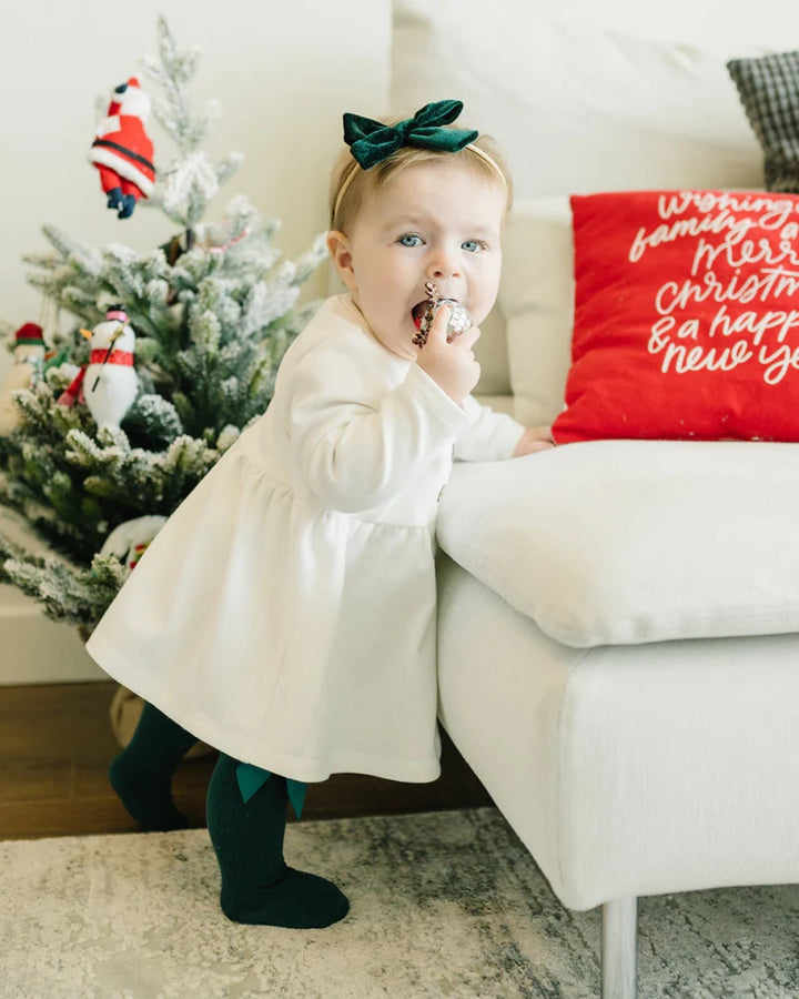 Long Sleeve Button Dress, Milk - BABY GIRL CLOTHES - LUCKY PANDA KIDS