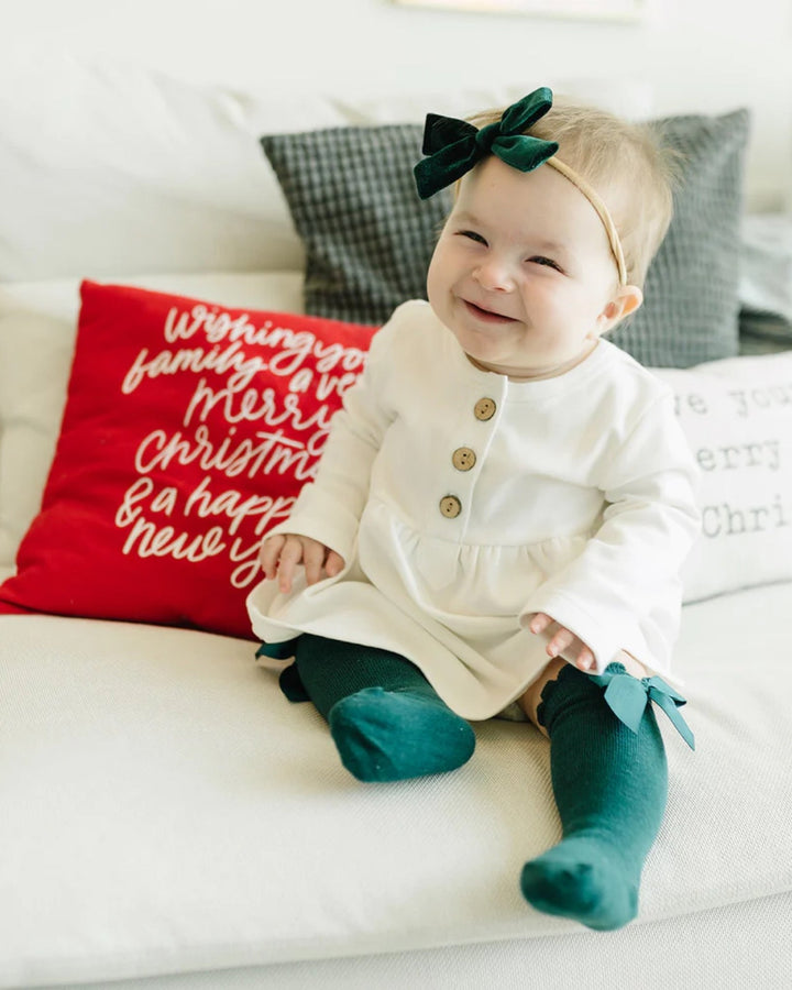 Long Sleeve Button Dress, Milk - BABY GIRL CLOTHES - LUCKY PANDA KIDS