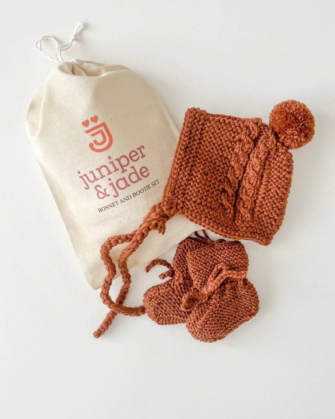 Merino Wool Bonnet & Bootie Set, Cinnamon - Baby & Toddler Clothing Accessories - LUCKY PANDA KIDS