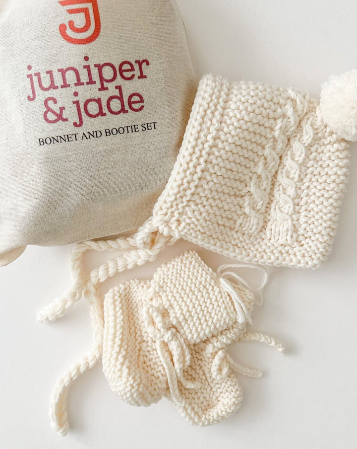 Merino Wool Bonnet & Bootie Set, Cream - Baby & Toddler Clothing Accessories - LUCKY PANDA KIDS