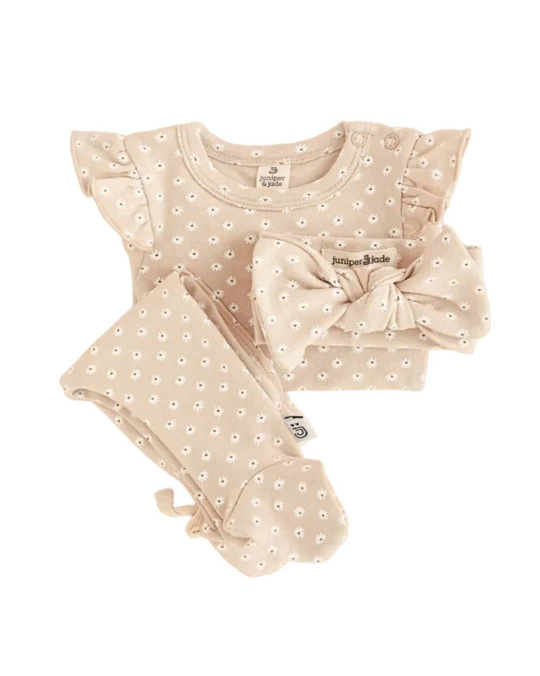 Organic 3 Piece Set, Daisy - Baby & Toddler Outfits - LUCKY PANDA KIDS