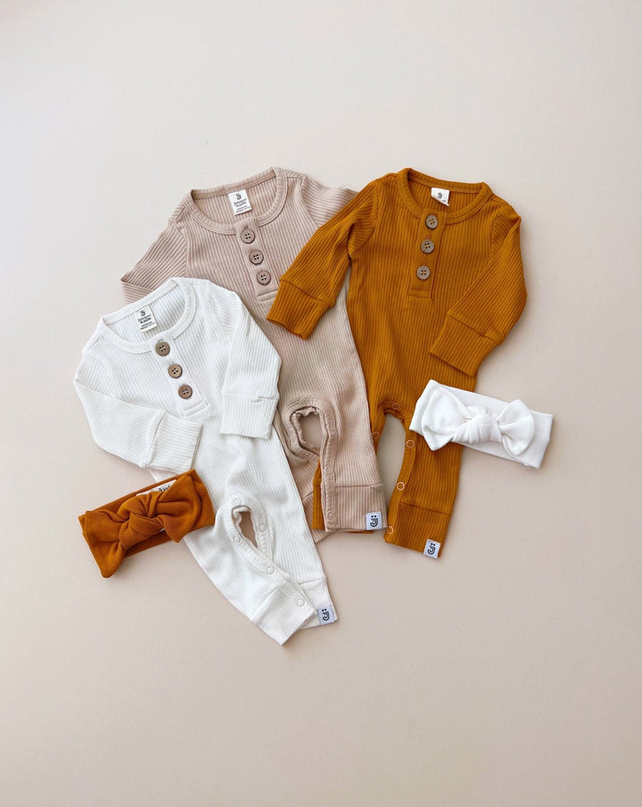 Organic Jumpsuit, Latte - Baby & Toddler Clothing - LUCKY PANDA KIDS
