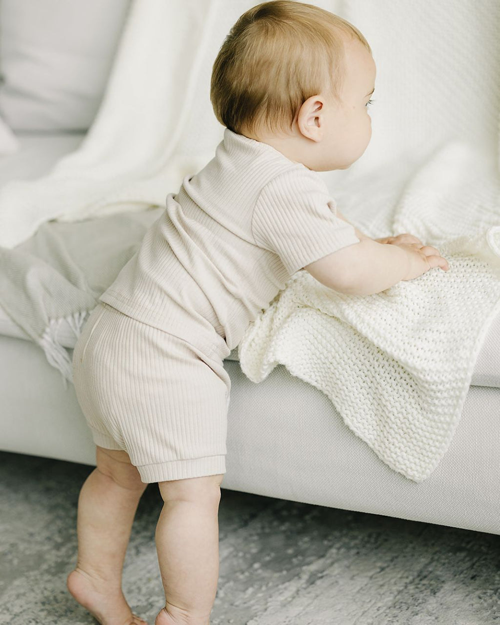 Ribbed Shorts Set | Latte - Shorts Set - LUCKY PANDA KIDS