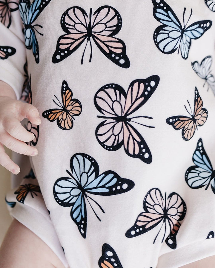 Short Sleeve Bubble Romper | Butterflies - LUCKY PANDA KIDS