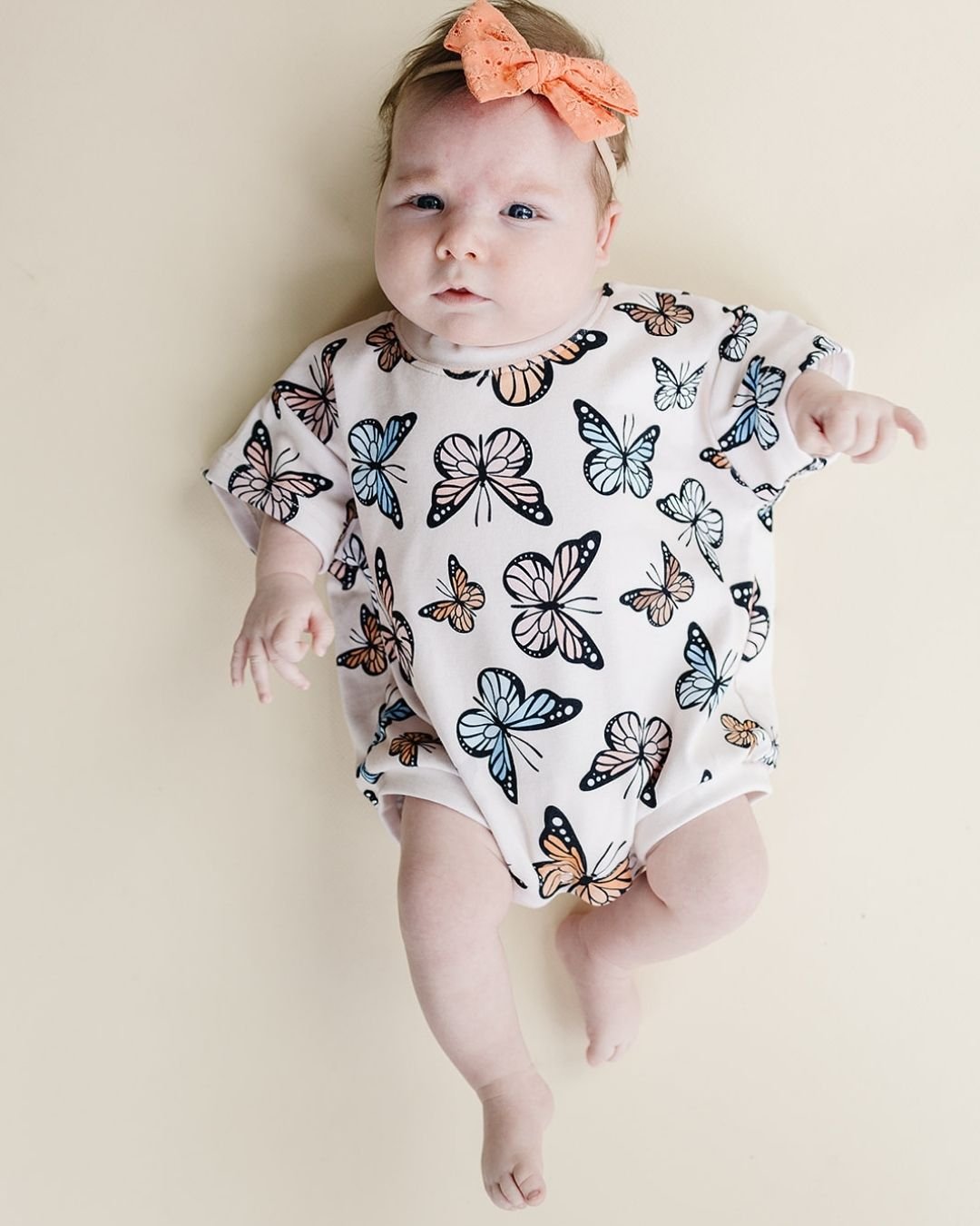 Short Sleeve Bubble Romper | Butterflies - LUCKY PANDA KIDS