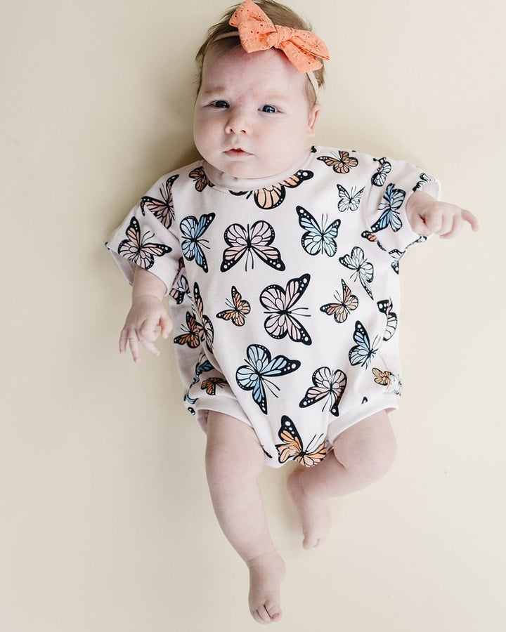 Short Sleeve Bubble Romper | Butterflies - LUCKY PANDA KIDS