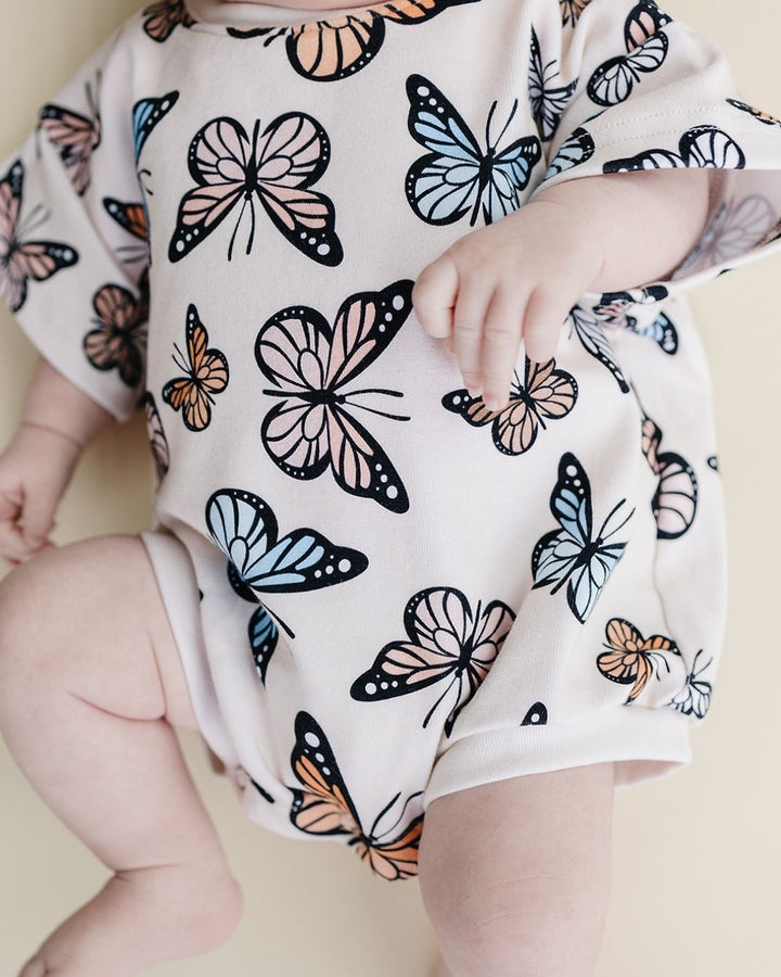 Short Sleeve Bubble Romper | Butterflies - LUCKY PANDA KIDS