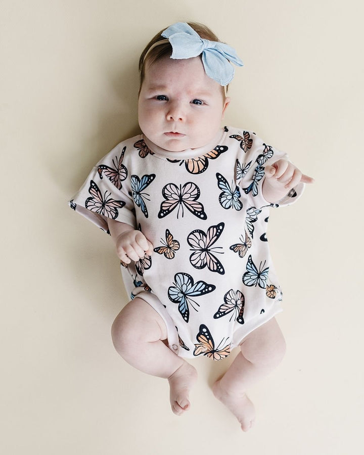 Short Sleeve Bubble Romper | Butterflies - LUCKY PANDA KIDS