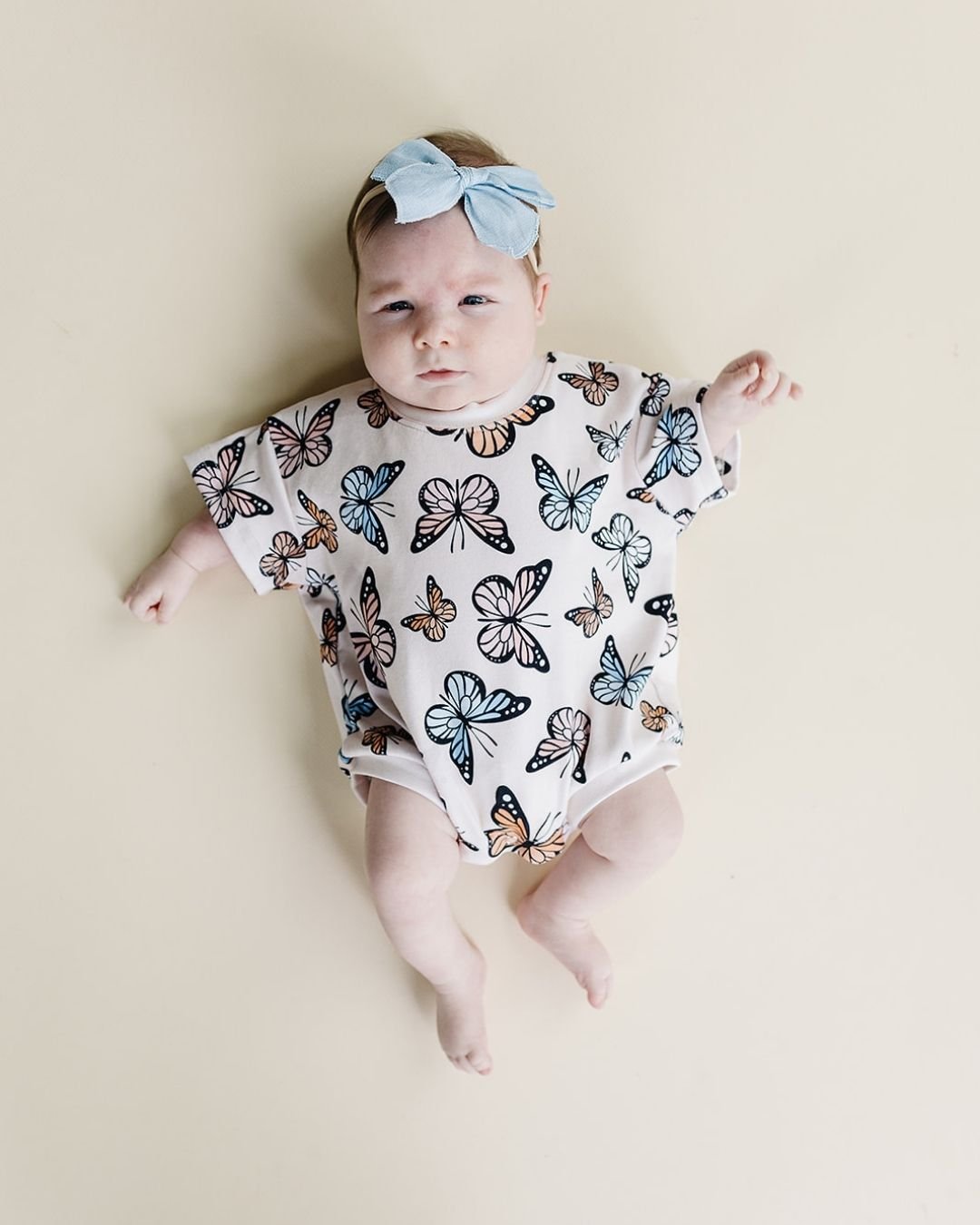 Short Sleeve Bubble Romper | Butterflies - LUCKY PANDA KIDS
