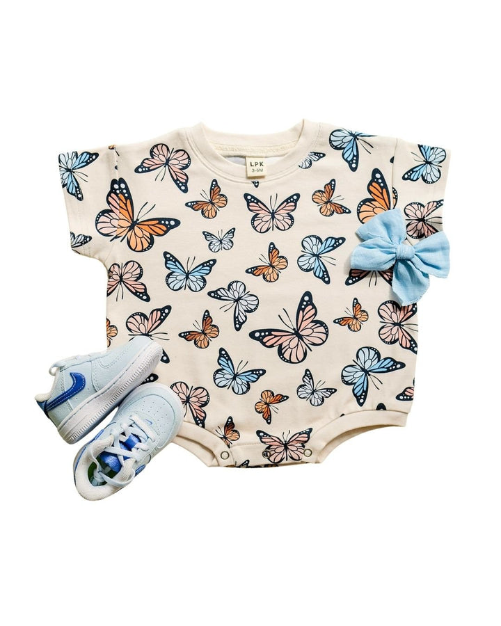 Short Sleeve Bubble Romper | Butterflies - LUCKY PANDA KIDS