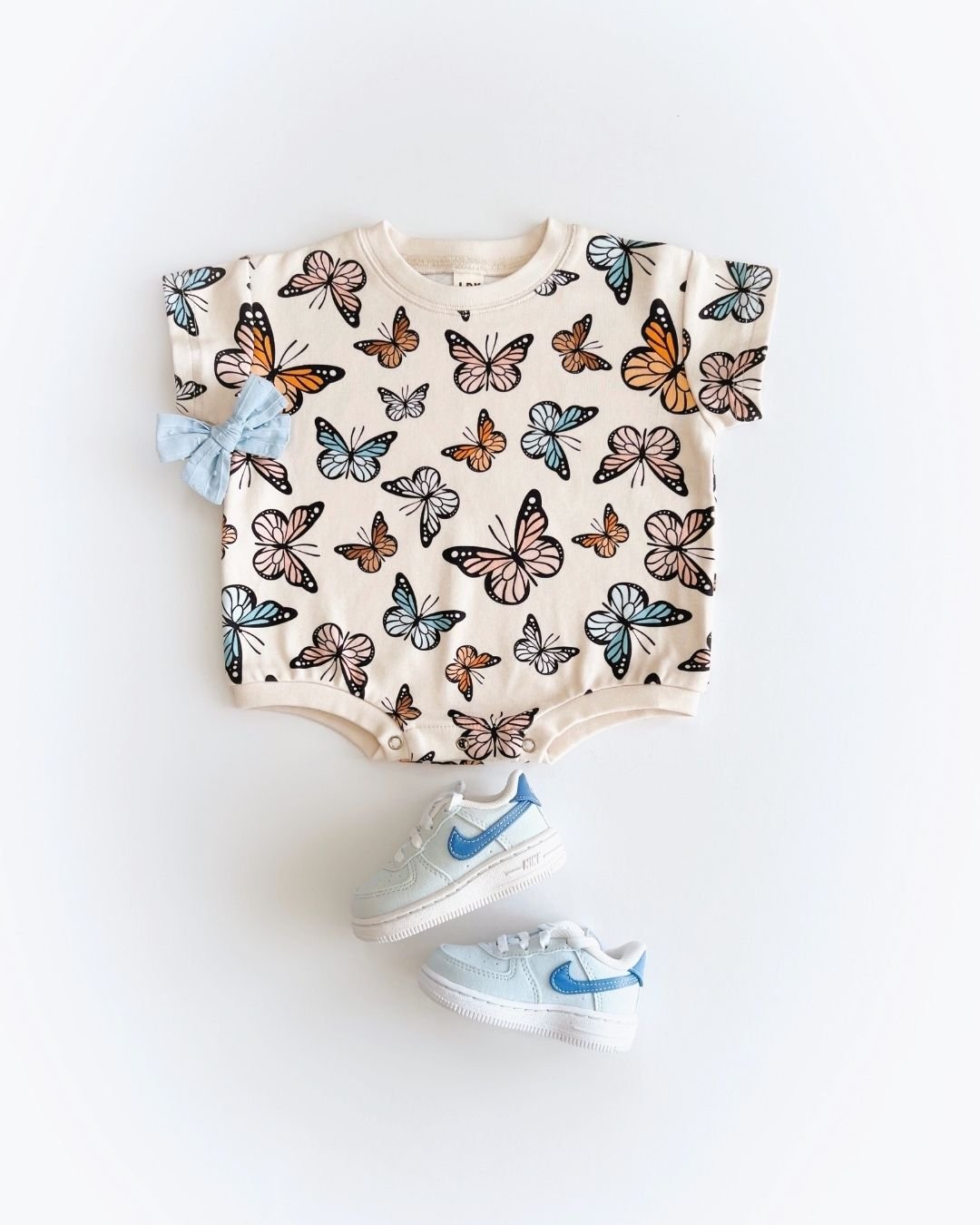 Short Sleeve Bubble Romper | Butterflies - LUCKY PANDA KIDS