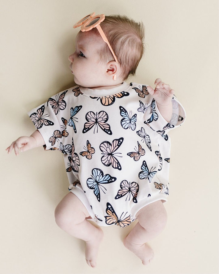 Short Sleeve Bubble Romper | Butterflies - LUCKY PANDA KIDS