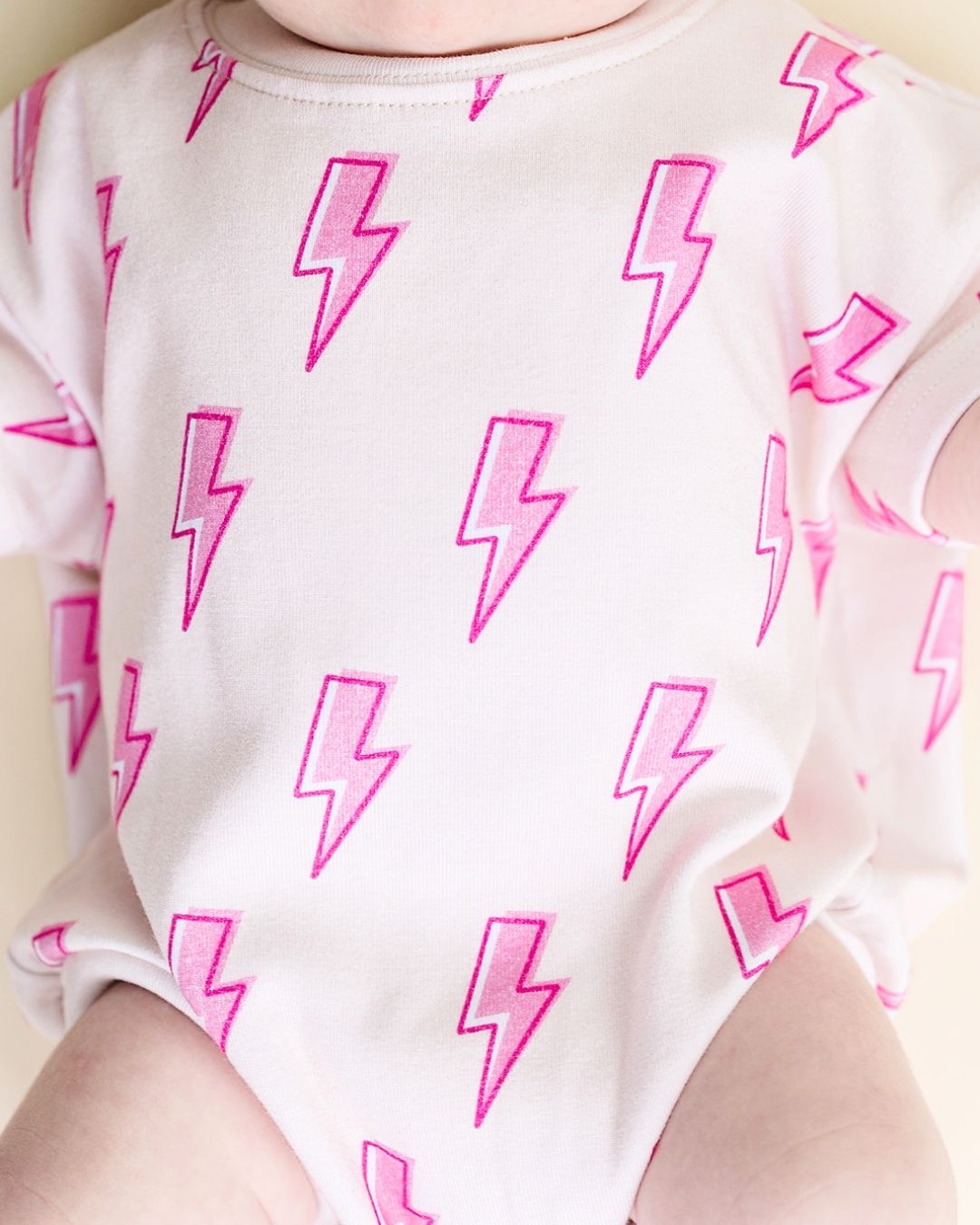 Short Sleeve Bubble Romper | Pink Bolts - LUCKY PANDA KIDS