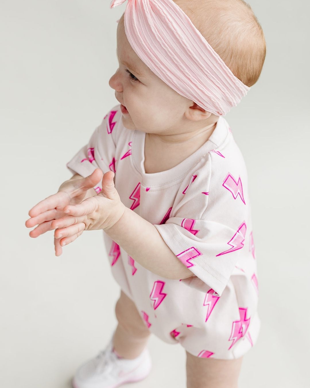 Short Sleeve Bubble Romper | Pink Bolts - LUCKY PANDA KIDS
