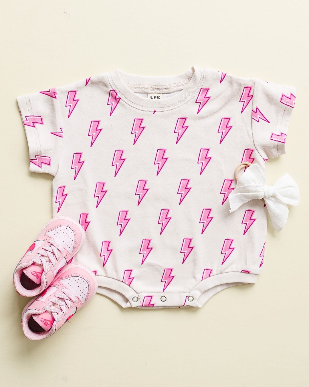 Short Sleeve Bubble Romper | Pink Bolts - LUCKY PANDA KIDS
