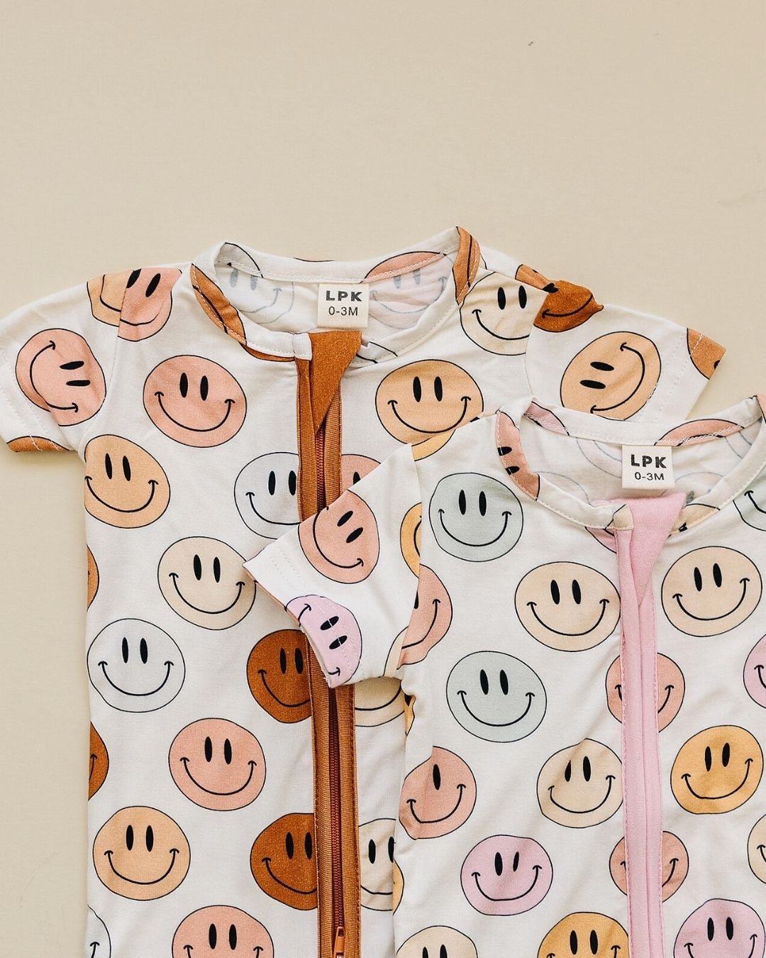 Smiley Bamboo Short Romper | Pink - Romper - LUCKY PANDA KIDS