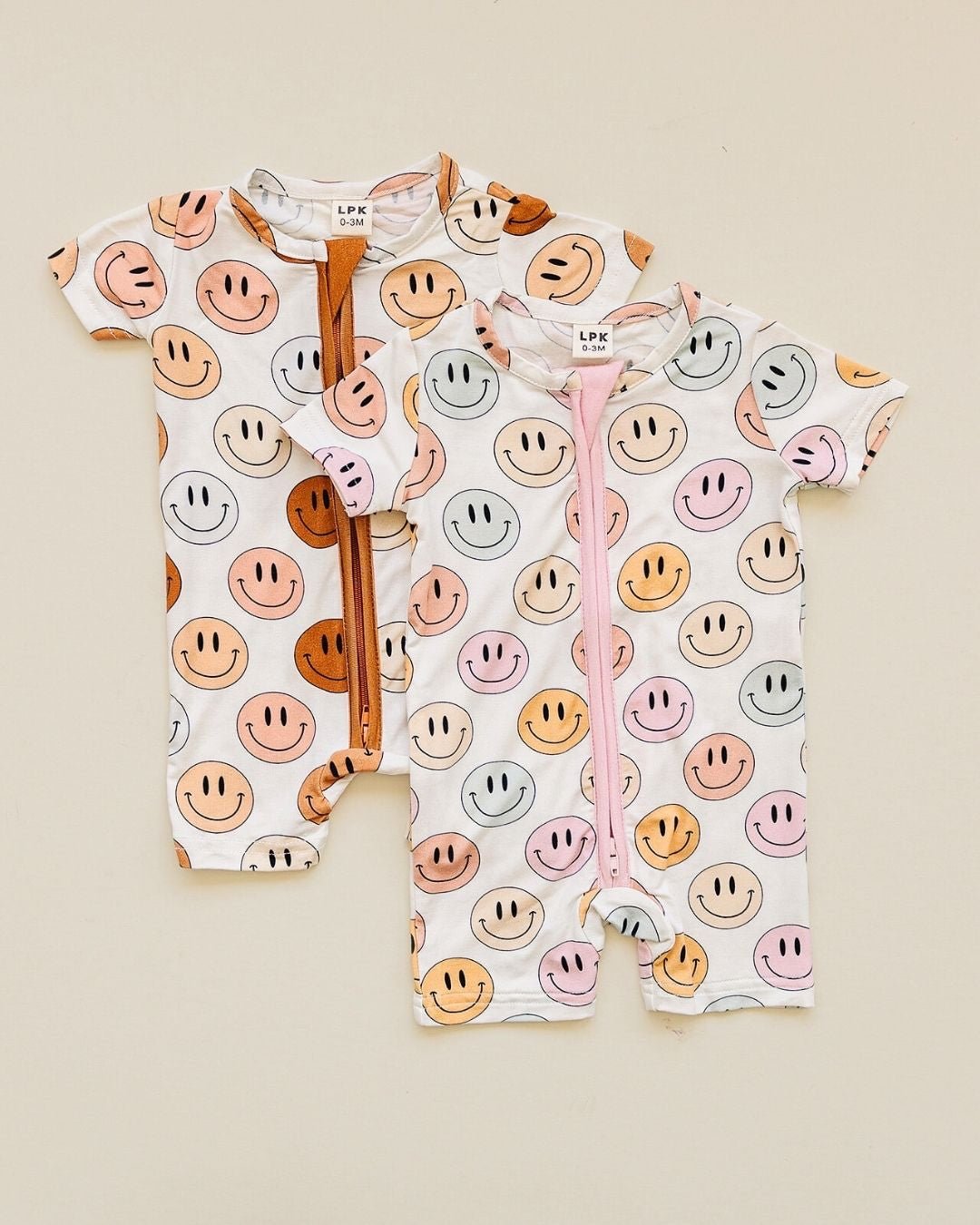 Smiley Bamboo Short Romper | Pink - Romper - LUCKY PANDA KIDS