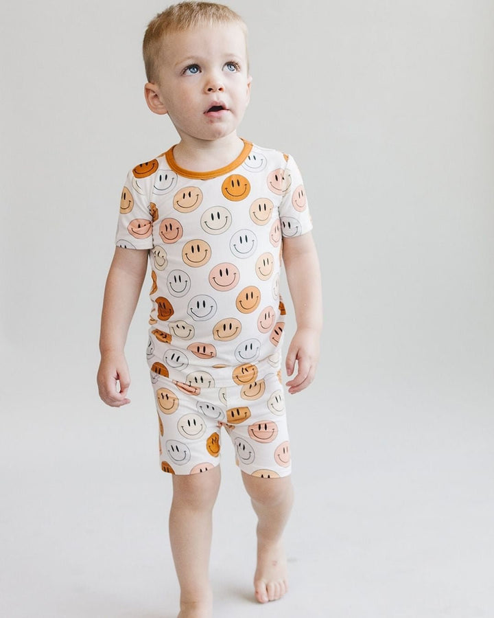 Smiley Bamboo Two Piece Shorts Set | Copper - Romper - LUCKY PANDA KIDS