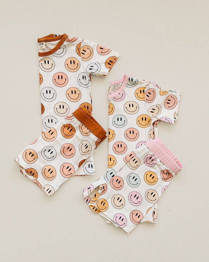 Smiley Bamboo Two Piece Shorts Set | Copper - Romper - LUCKY PANDA KIDS