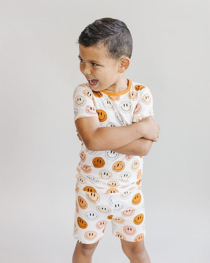 Smiley Bamboo Two Piece Shorts Set | Copper - Romper - LUCKY PANDA KIDS