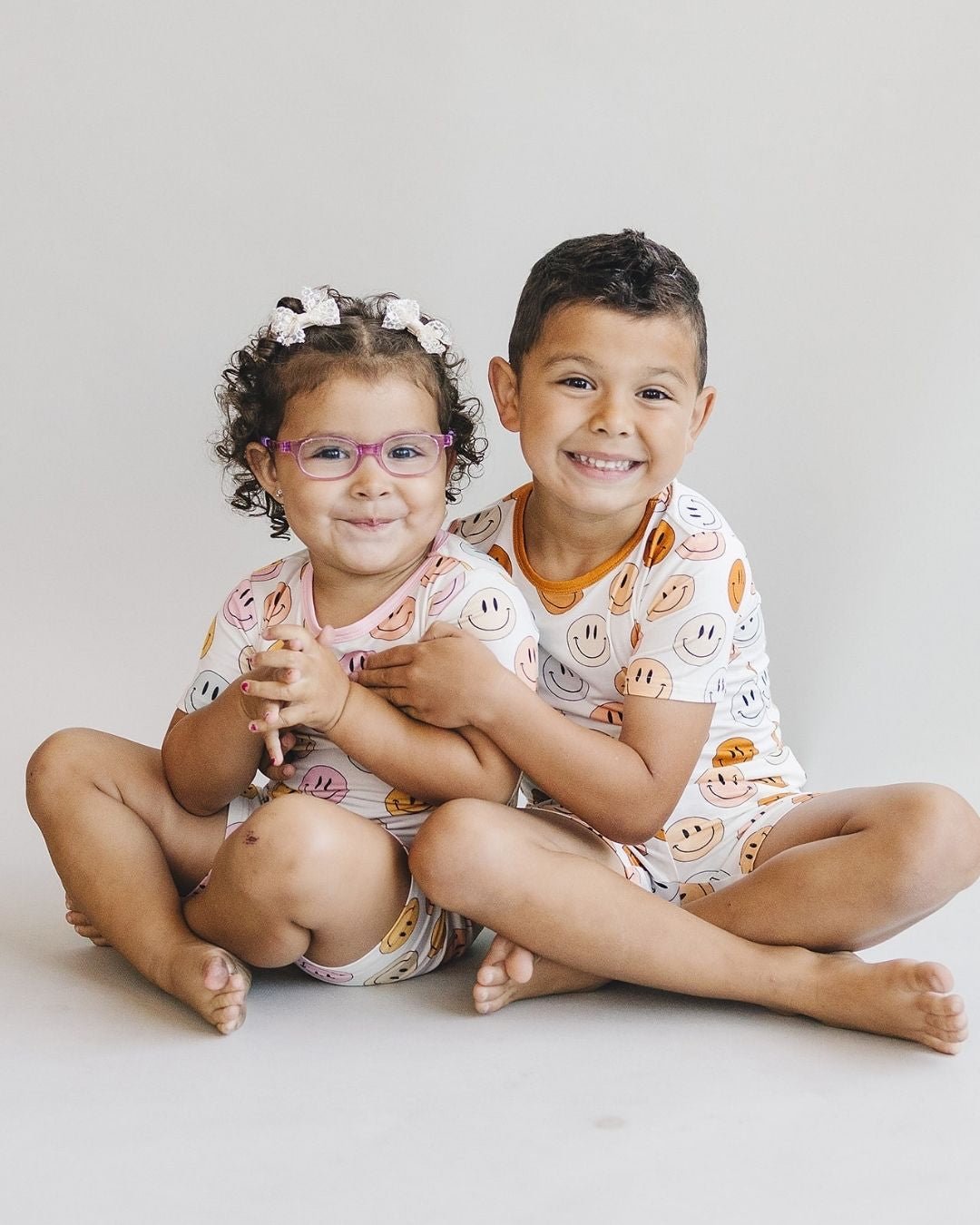 Smiley Bamboo Two Piece Shorts Set | Pink - Romper - LUCKY PANDA KIDS