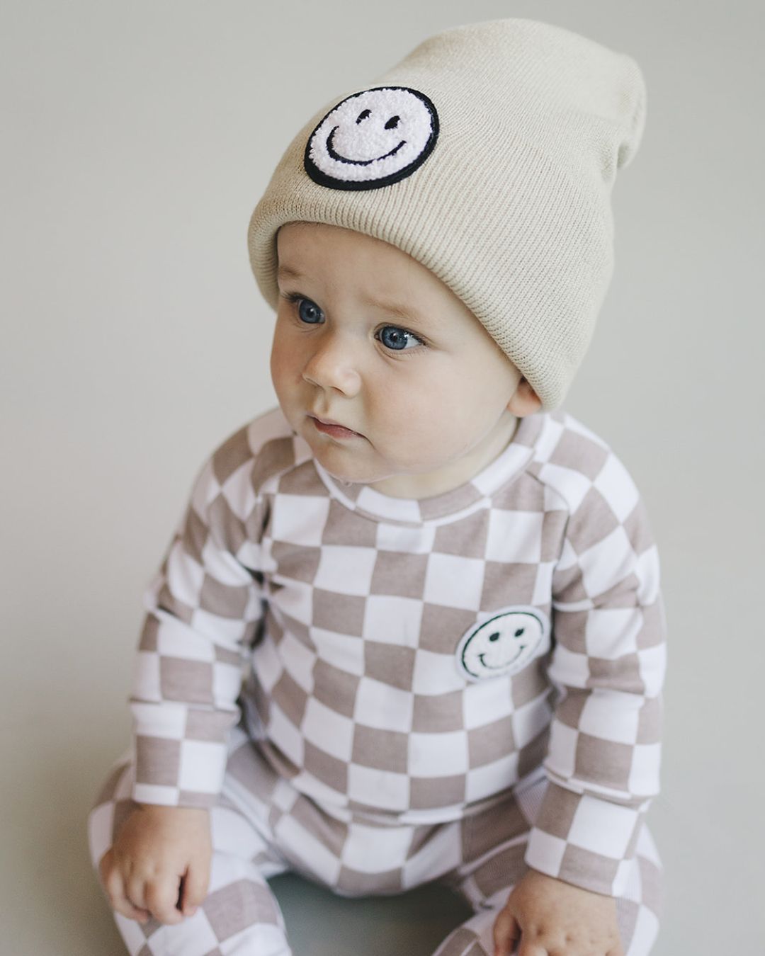 Smiley Beanie | Beige - Beanie - LUCKY PANDA KIDS