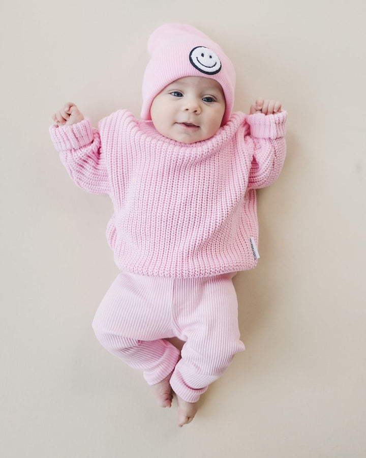 Smiley Beanie | Pink - Beanie - LUCKY PANDA KIDS