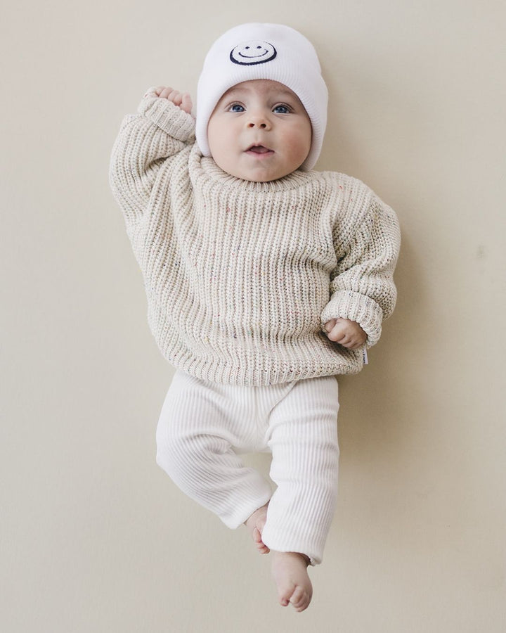 Smiley Beanie | White - Beanie - LUCKY PANDA KIDS
