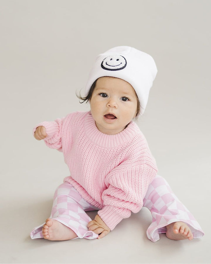 Smiley Beanie | White - Beanie - LUCKY PANDA KIDS
