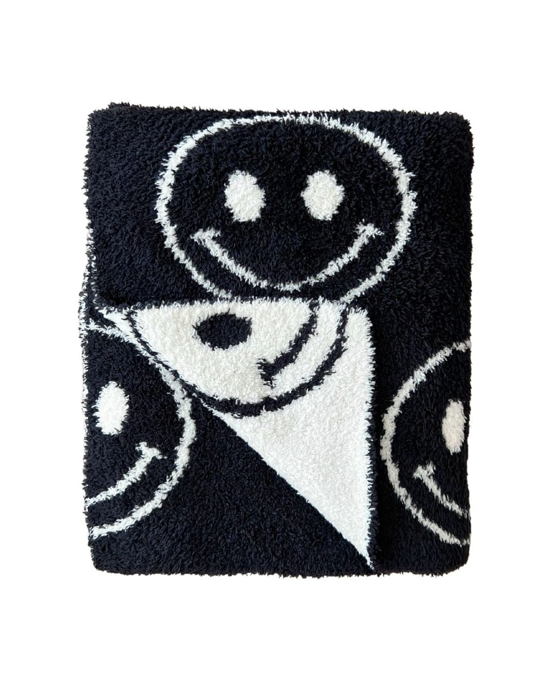 Smiley Fuzzy Blanket | Black - Plush Blanket - LUCKY PANDA KIDS