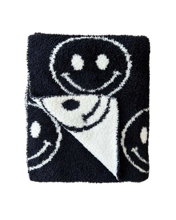 Smiley Fuzzy Blanket | Black - Plush Blanket - LUCKY PANDA KIDS