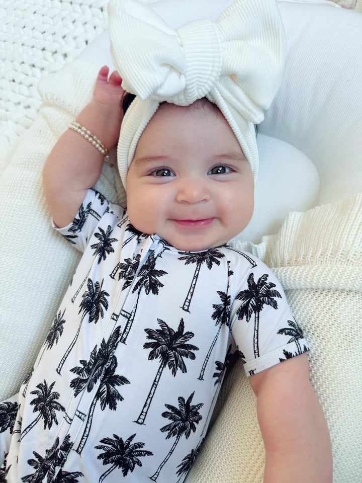Bamboo Shorty Romper  | Palm Style White