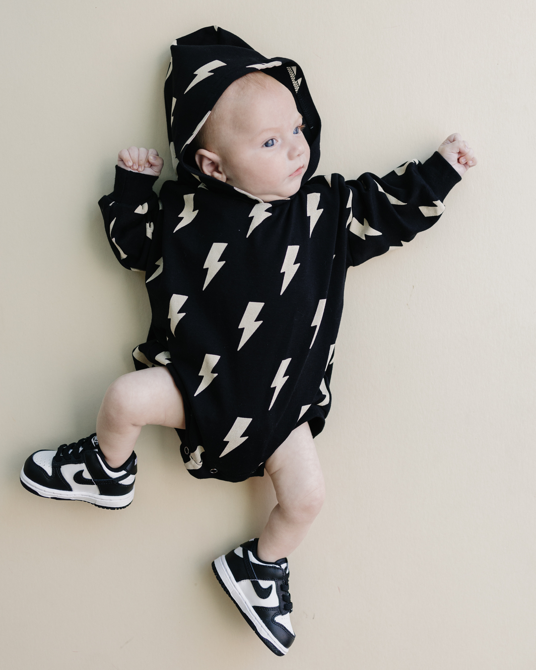 Hooded Bubble Romper  |  Black Bolts