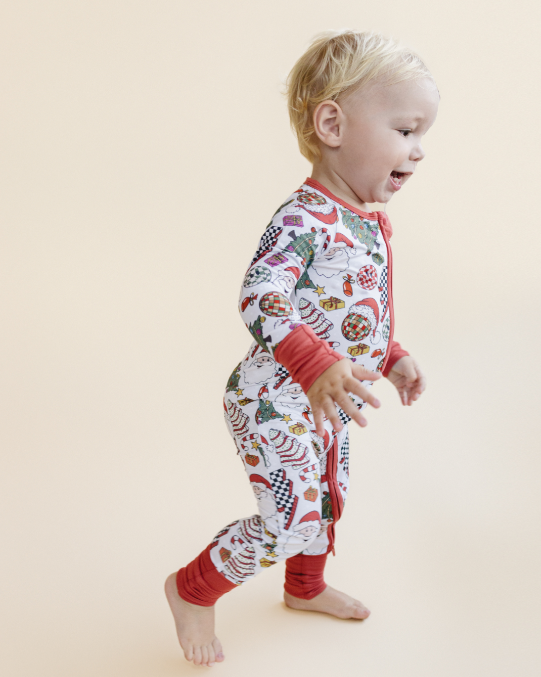 Bamboo Zip Romper | Retro Christmas